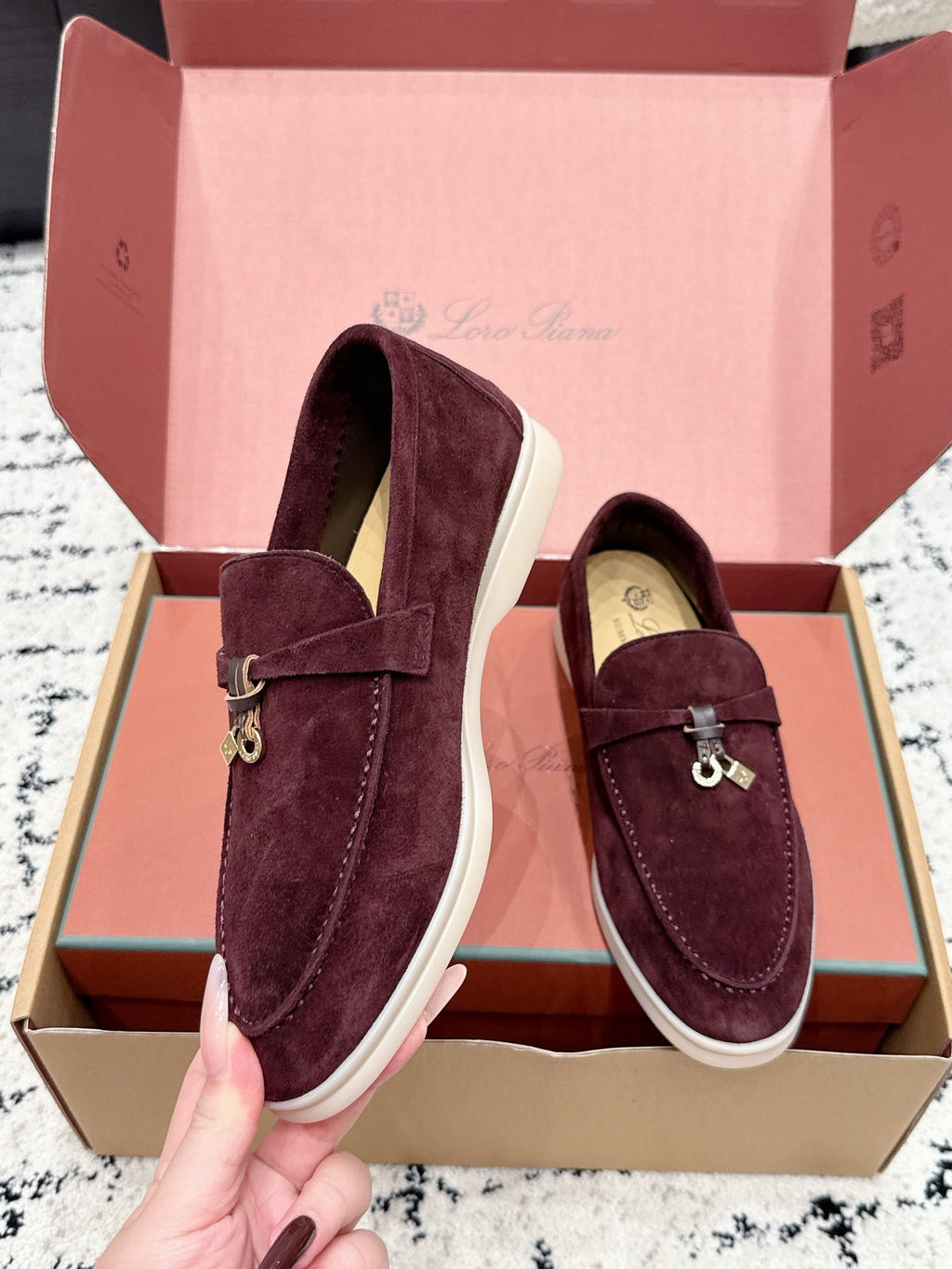 LP 26S SUMMER CHARMS WALK LOAFER IN BURGUNDY RED SUEDE GOLD HARDWARE
