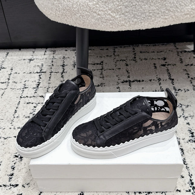 CHLOE 26S SNEAKERS IN BLACK LACE AND CALFSKIN