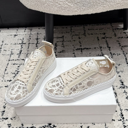 CHLOE 26S SNEAKERS IN CREAM WHITE LACE AND CALFSKIN