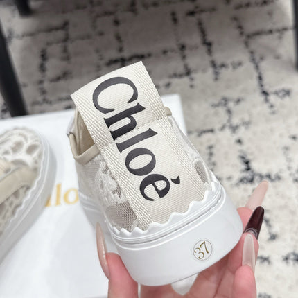 CHLOE 26S SNEAKERS IN CREAM WHITE LACE AND CALFSKIN