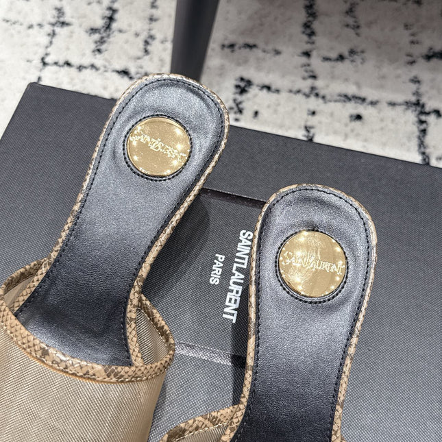 YSL 26S HIGH-HEEL SANDALS 50 MM IN GREIGE SNAKESKIN & BEIGE CALFSKIN