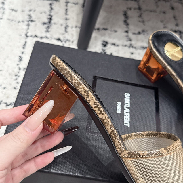 YSL 26S HIGH-HEEL SANDALS 50 MM IN GREIGE SNAKESKIN & BEIGE CALFSKIN