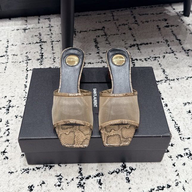 YSL 26S HIGH-HEEL SANDALS 50 MM IN GREIGE SNAKESKIN & BEIGE CALFSKIN