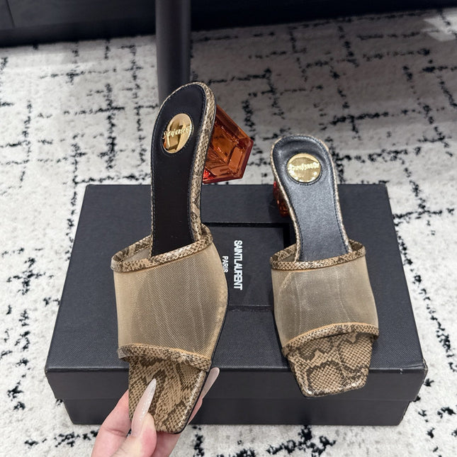 YSL 26S HIGH-HEEL SANDALS 50 MM IN GREIGE SNAKESKIN & BEIGE CALFSKIN