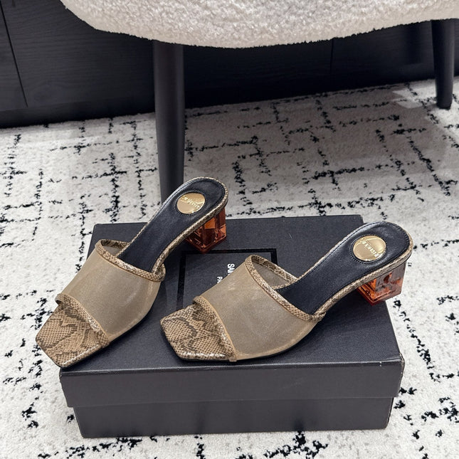 YSL 26S HIGH-HEEL SANDALS 50 MM IN GREIGE SNAKESKIN & BEIGE CALFSKIN
