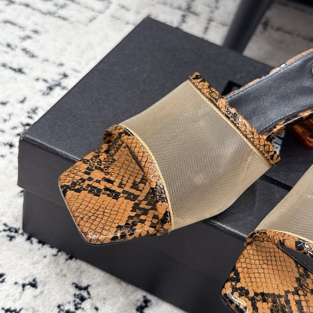 YSL 26S HIGH-HEEL SANDALS 50 MM IN NATURAL SNAKESKIN CALFSKIN & MESH