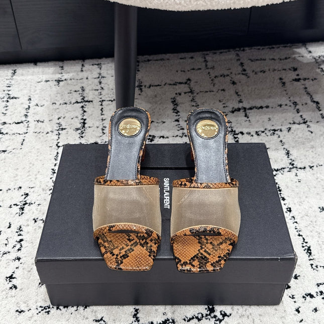 YSL 26S HIGH-HEEL SANDALS 50 MM IN NATURAL SNAKESKIN CALFSKIN & MESH