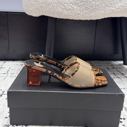 YSL 26S HIGH-HEEL SANDALS 50 MM IN NATURAL SNAKESKIN CALFSKIN & MESH