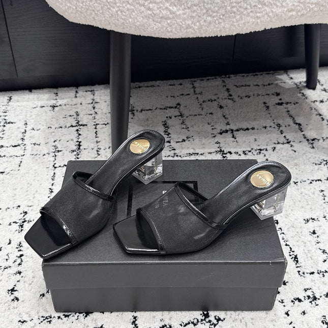 YSL 26S HIGH-HEEL SANDALS 50 MM IN BLACK CALFSKIN AND MESH