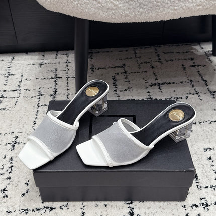 YSL 26S HIGH-HEEL SANDALS 50 MM IN WHITE CALFSKIN AND MESH 