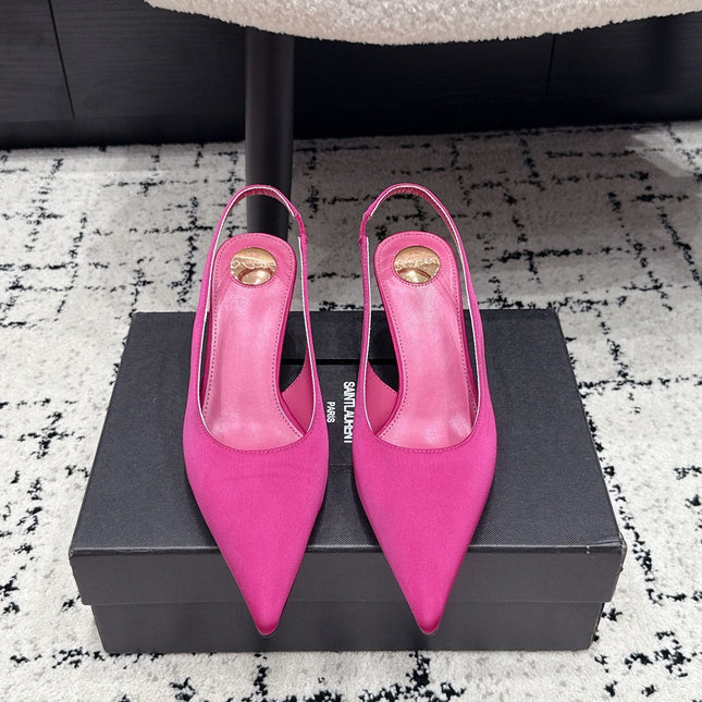 YSL 26S SLINGBACK PUMPS 60 MM IN PINK SATIN