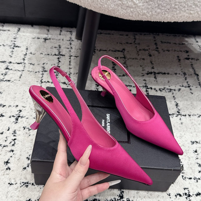 YSL 26S SLINGBACK PUMPS 60 MM IN PINK SATIN