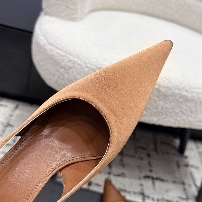 YSL 26S SLINGBACK PUMPS 60 MM IN CAMEL BROWN SATIN