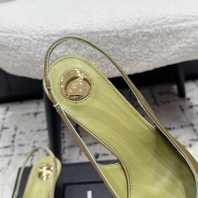 YSL 26S SLINGBACK PUMPS 60 MM IN OLIVE GREEN SATIN