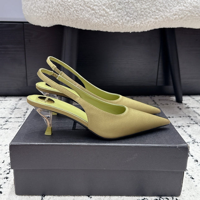 YSL 26S SLINGBACK PUMPS 60 MM IN OLIVE GREEN SATIN