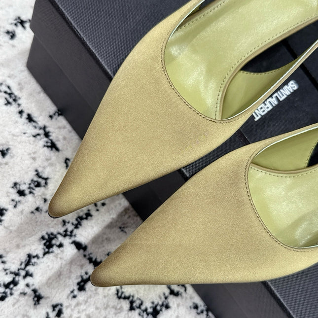 YSL 26S SLINGBACK PUMPS 60 MM IN OLIVE GREEN SATIN