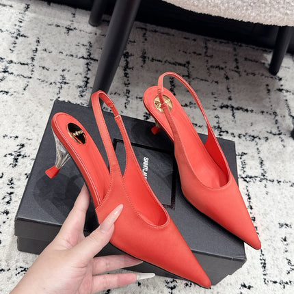 YSL 26S SLINGBACK PUMPS 60 MM IN CORAL ORANGE SATIN