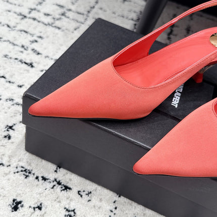 YSL 26S SLINGBACK PUMPS 60 MM IN CORAL ORANGE SATIN