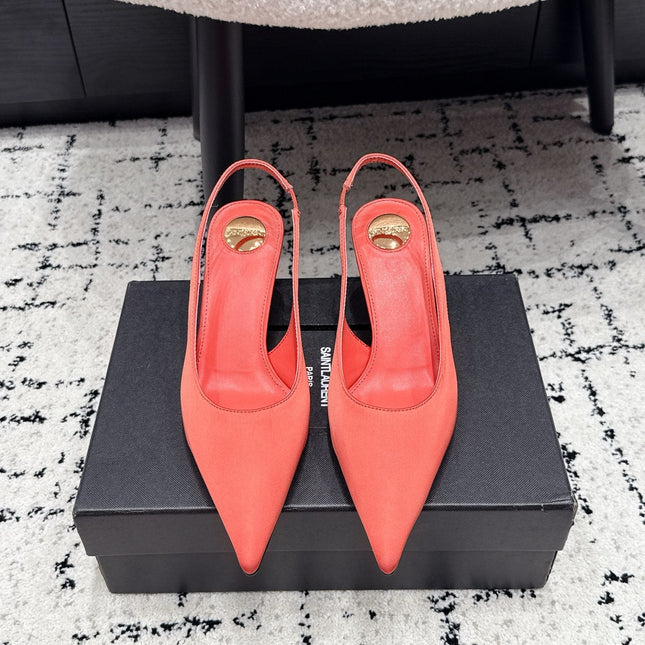 YSL 26S SLINGBACK PUMPS 60 MM IN CORAL ORANGE SATIN