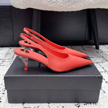 YSL 26S SLINGBACK PUMPS 60 MM IN CORAL ORANGE SATIN