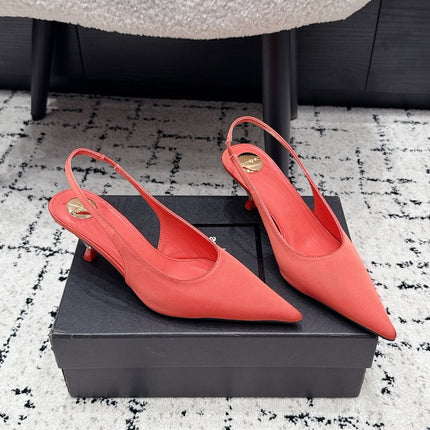 YSL 26S SLINGBACK PUMPS 60 MM IN CORAL ORANGE SATIN