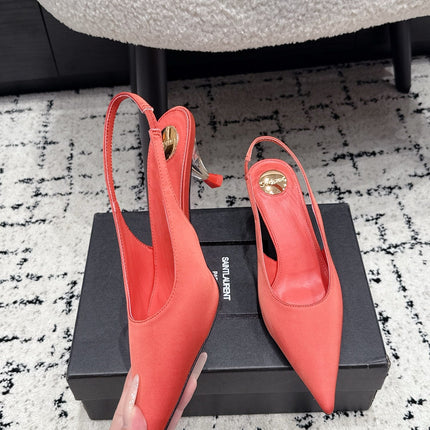 YSL 26S SLINGBACK PUMPS 60 MM IN CORAL ORANGE SATIN