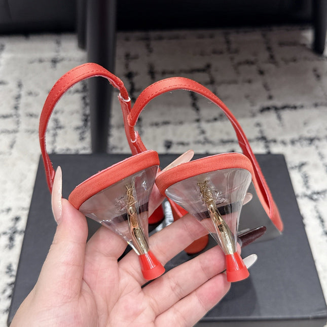 YSL 26S SLINGBACK PUMPS 60 MM IN CORAL ORANGE SATIN