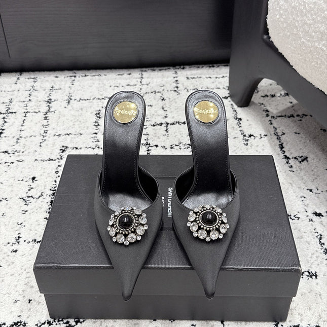 YSL 26S HEELED MULES 105 MM IN BLACK SATIN