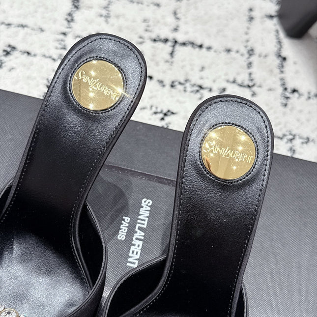 YSL 26S HEELED MULES 105 MM IN BLACK SATIN