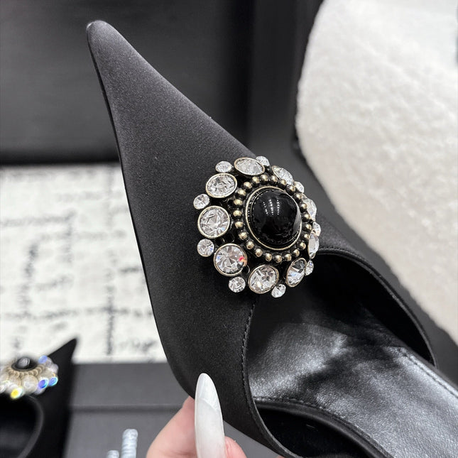 YSL 26S HEELED MULES 105 MM IN BLACK SATIN