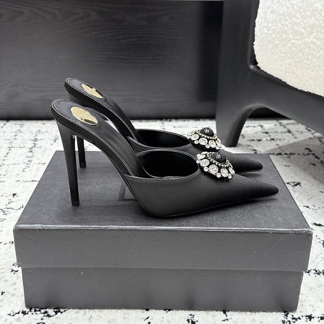 YSL 26S HEELED MULES 105 MM IN BLACK SATIN