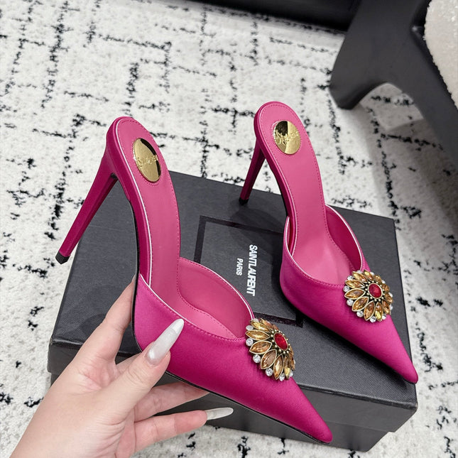 YSL 26S HEELED MULES 105 MM IN PINK SATIN