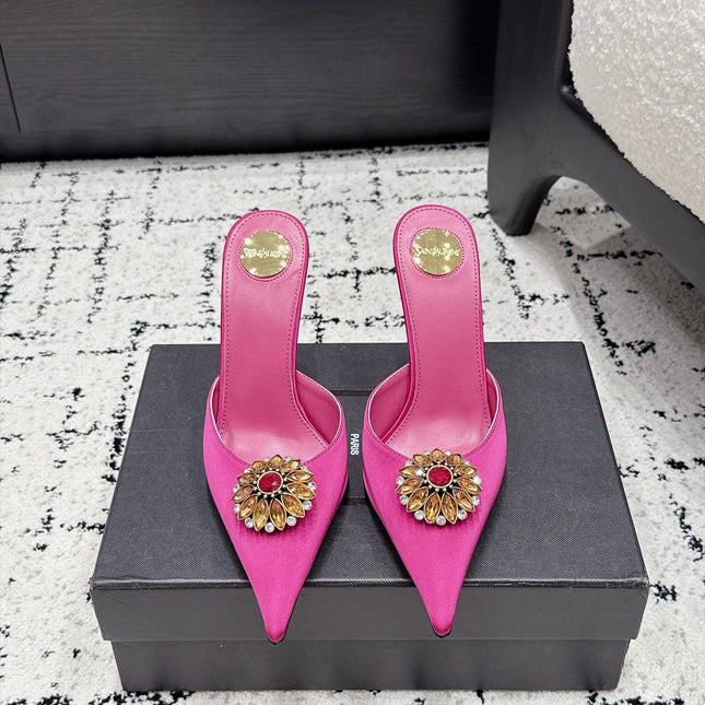 YSL 26S HEELED MULES 105 MM IN PINK SATIN