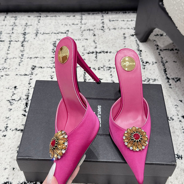 YSL 26S HEELED MULES 105 MM IN PINK SATIN