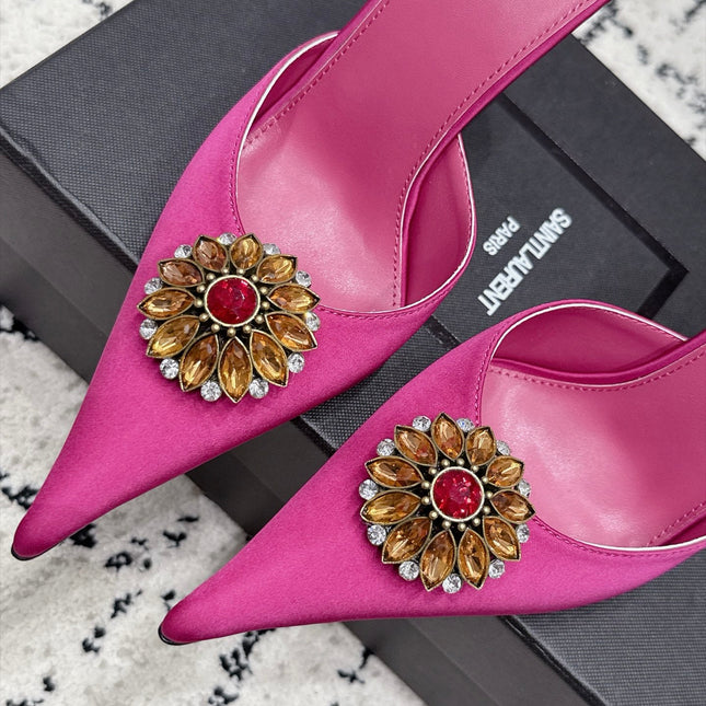 YSL 26S HEELED MULES 105 MM IN PINK SATIN