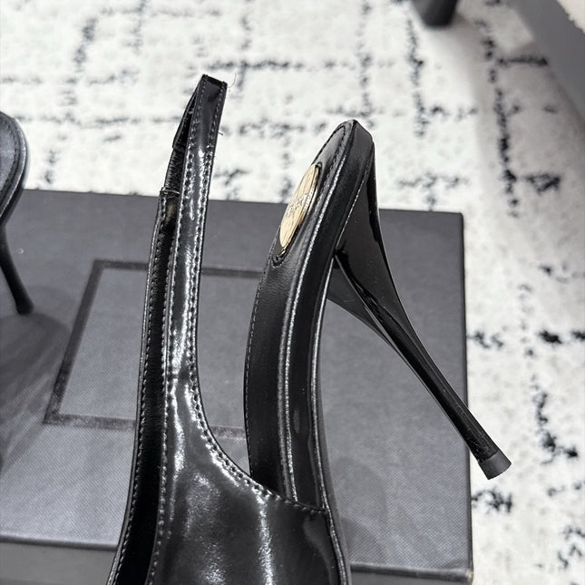 YSL 26S SLINGBACK HEELS 105 MM IN BLACK CALFSKIN CRYSTAL EMBELLISHMENT