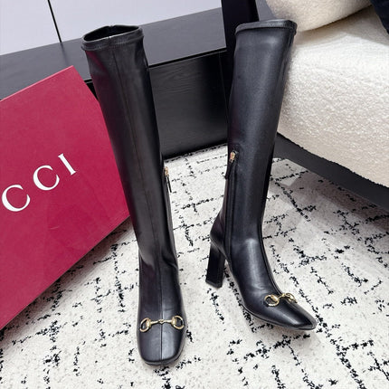 GUCCI 26S HORSEBIT KNEE-HIGH BOOTS 75 MM IN BLACK CALFSKIN