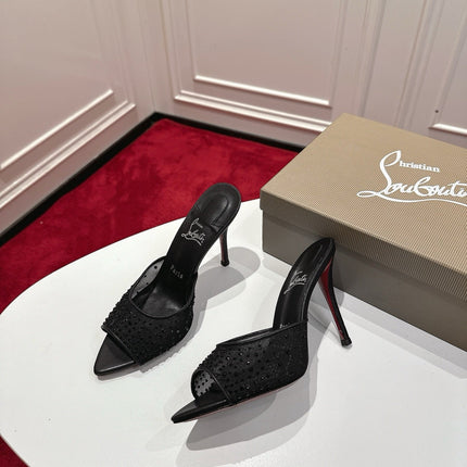 CHRISTIAN LOUBOUTIN 26S HEELED SANDALS 100 MM IN BLACK RHINESTONE MESH