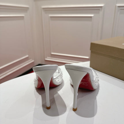 CHRISTIAN LOUBOUTIN 26S HEELED SANDALS 100 MM IN WHITE RHINESTONE MESH