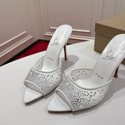 CHRISTIAN LOUBOUTIN 26S HEELED SANDALS 100 MM IN WHITE RHINESTONE MESH STYLE 2