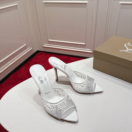 CHRISTIAN LOUBOUTIN 26S HEELED SANDALS 100 MM IN WHITE RHINESTONE MESH STYLE 2
