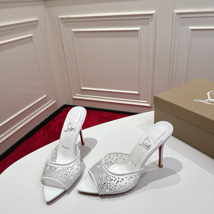 CHRISTIAN LOUBOUTIN 26S HEELED SANDALS 100 MM IN WHITE RHINESTONE MESH STYLE 2