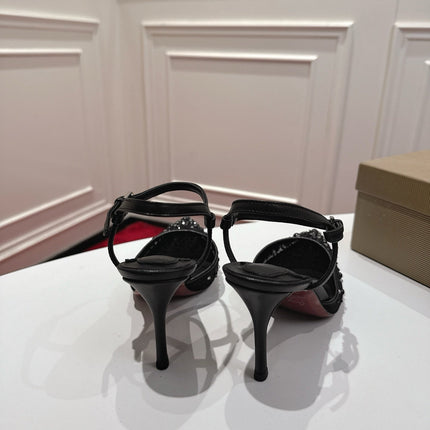 CHRISTIAN LOUBOUTIN 26S POINTED-TOE HIGH HEELS 100 MM IN BLACK RHINESTONE MESH