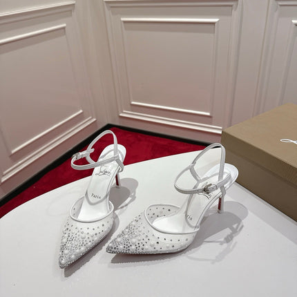 CHRISTIAN LOUBOUTIN 26S POINTED-TOE HIGH HEELS 100 MM IN WHITE RHINESTONE MESH