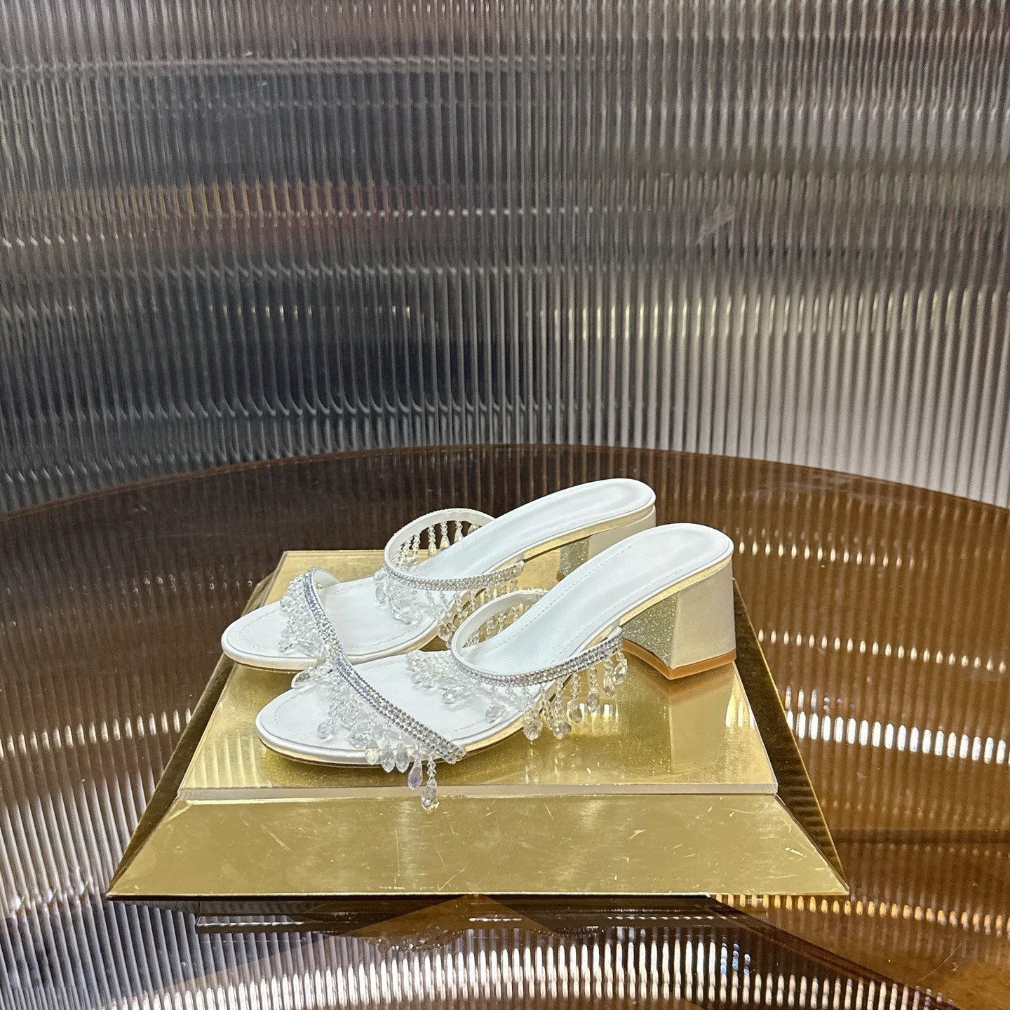RENE CAOVILLA 26S HIGH-HEEL SANDALS 50 MM IN WHITE LAMBSKIN