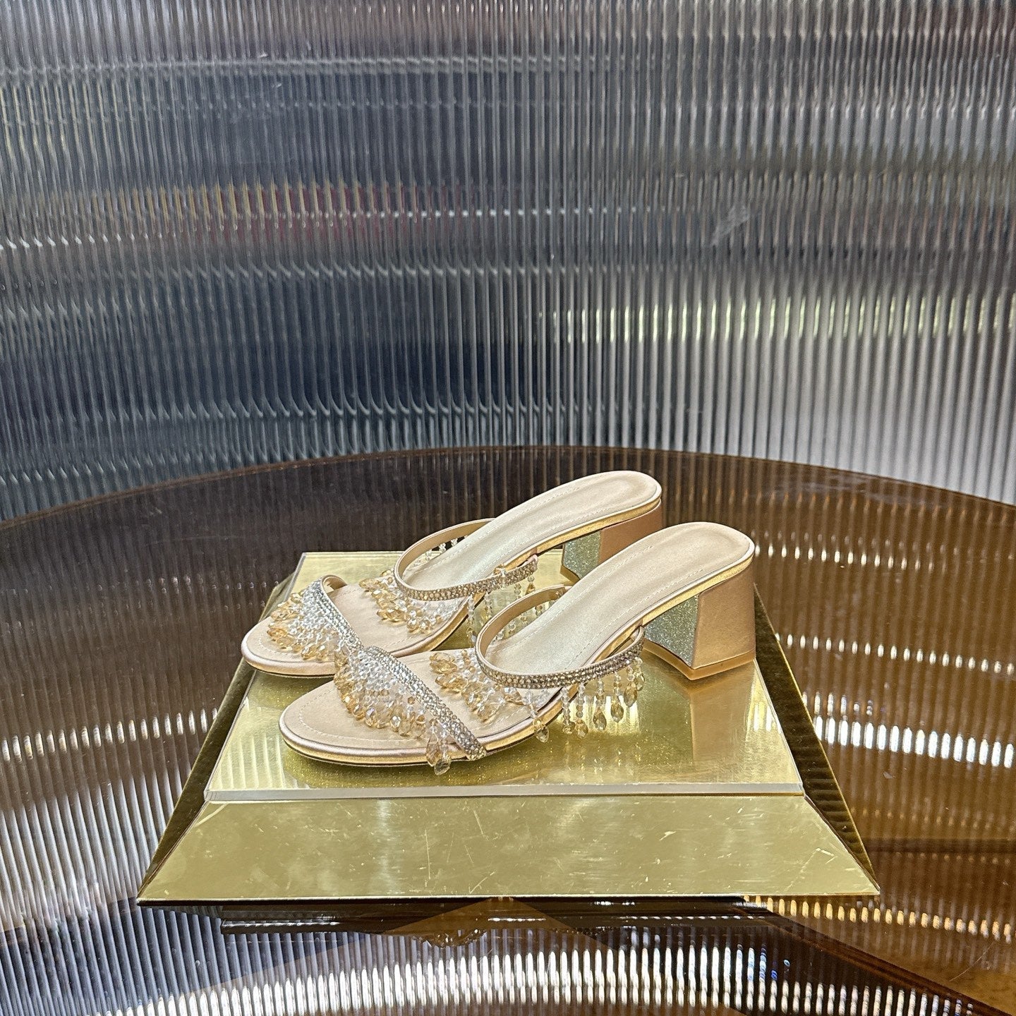 RENE CAOVILLA 26S HIGH-HEEL SANDALS 50 MM IN PASTEL BEIGE LAMBSKIN
