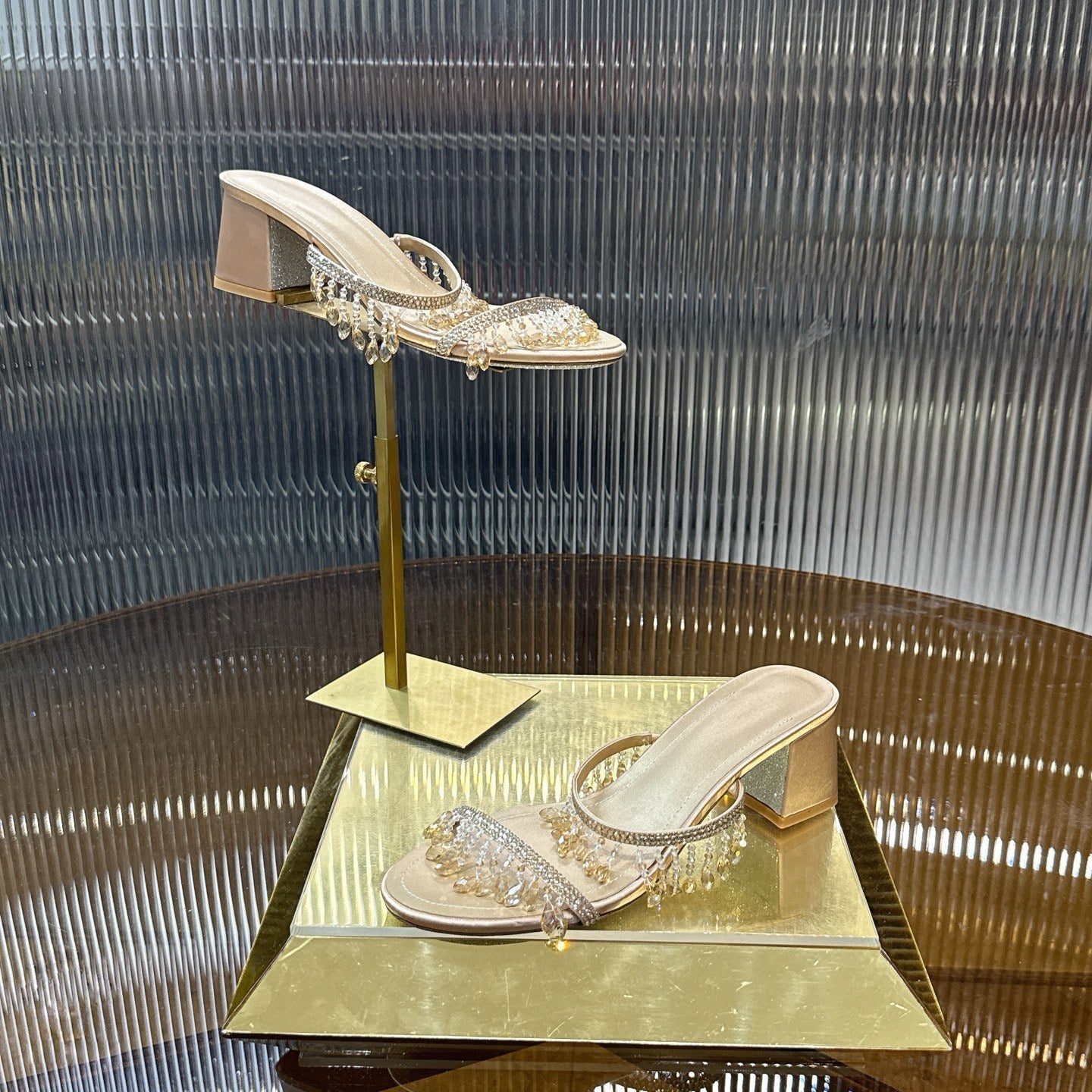 RENE CAOVILLA 26S HIGH-HEEL SANDALS 50 MM IN PASTEL BEIGE LAMBSKIN