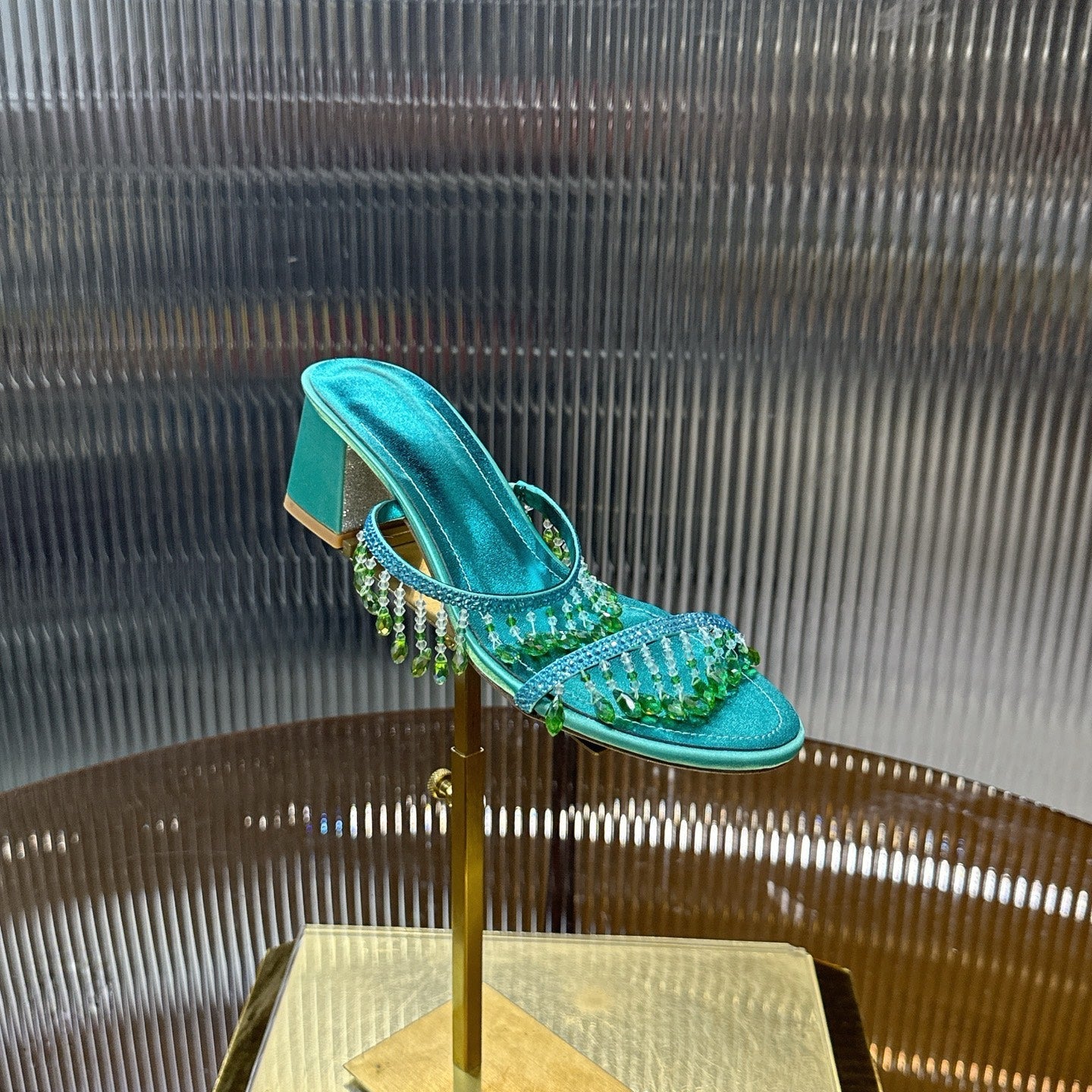 RENE CAOVILLA 26S HIGH-HEEL SANDALS 50 MM IN EMERALD GREEN LAMBSKIN