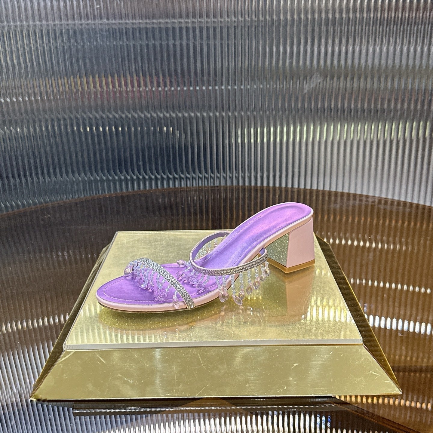 RENE CAOVILLA 26S HIGH-HEEL SANDALS 50 MM IN PURPLE LAMBSKIN
