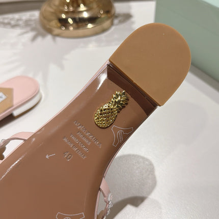 AQUAZZURA 26S SLIDES IN LIGHT PINK LAMBSKIN CRYSTAL EMBELLISHED